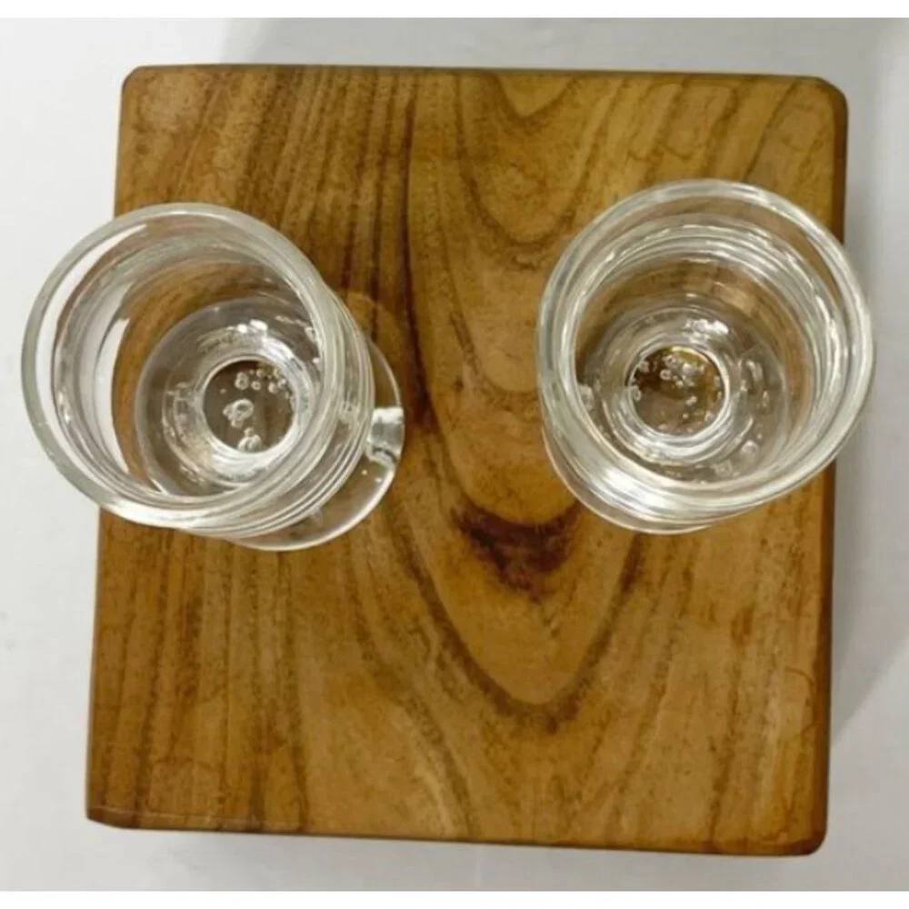Vintage Clear Bubble Ball Base Shot Glasses Set Of 2 Tequila Retro Barware Glass